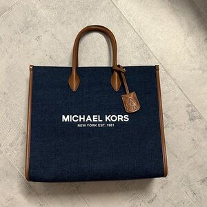 Michael Kors Dark Blue Denim Bag with Brown Leather Trim